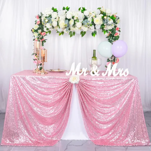 Vista 9 de ShinyBeauty Mantel cuadrado de lentejuelas rosas de 50 x 50 pulgadas, mantel de 50 x 50 pulgadas, perfecto para cumpleaños, fiestas, bodas