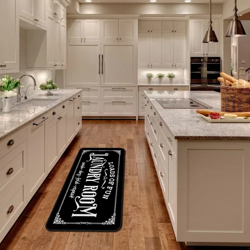 Vista 5 de Alfombra de lavandería de 20 x 47 pulgadas, antideslizante, para cocina, baño, pasillo, lavandería, decoración de habitación, color negro