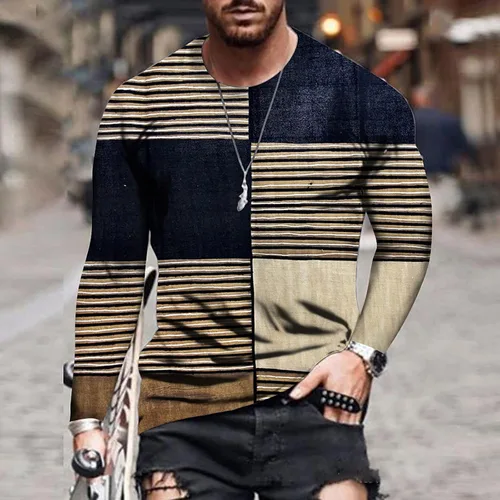 Vista 2 de Muscularfit Camisas grandes y altas para hombre, camiseta gráfica de moda, teñido anudado, camisas de manga larga, cuello redondo, camisa suelta