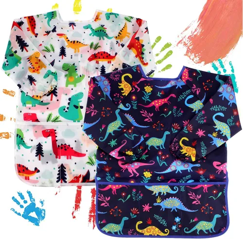 Vista 12 de CUBACO Delantal de pintura para niños, 2 piezas impermeables para niños de 3 a 8 años, delantales para pintar delantales con manga larga