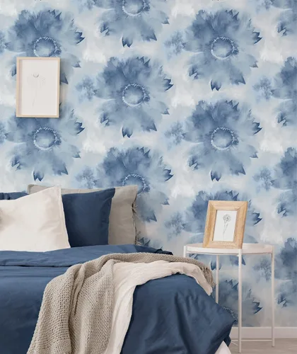 Vista 3 de NextWall Papel tapiz de acuarela con diseño de girasol