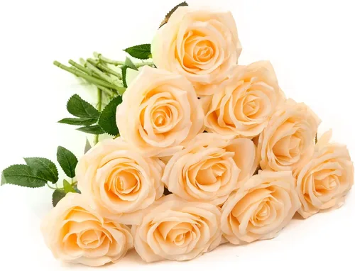 Vista 31 de 10 rosas artificiales abiertas, tallos de rosas artificiales para arreglos de boda, ramo de novia, centro de mesa, flores de seda sintética falsas