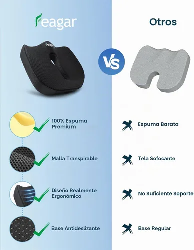 Vista 5 de Feagar Cojín de asiento - Cojín ergonómico extra grande de espuma viscoelástica Big Black