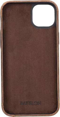 Vista 6 de Bayelon Funda de casco para iPhone 14 Plus - Funda delgada 360 de grano completo - Funda de cuero con función de atril (marrón oscuro)