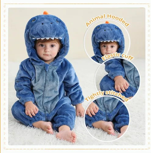 Vista 2 de MICHLEY - Overol unisex para bebé, mameluco estilo animal, con capucha, de franela, cosplay, para invierno u otoño