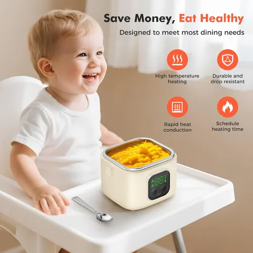 Vista 3 de Lonchera eléctrica inalámbrica para adultos y niños, alimentada por batería de 14000 mAh, calentador de alimentos autocalentable con tipo C