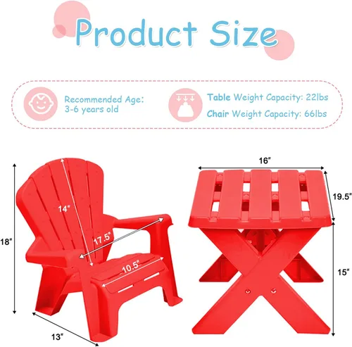 Vista 6 de Costzon Juego de mesa y silla para niños, mesa de actividades al aire libre y sillas Adirondack para picnic, jardín, patio, patio trasero y playa