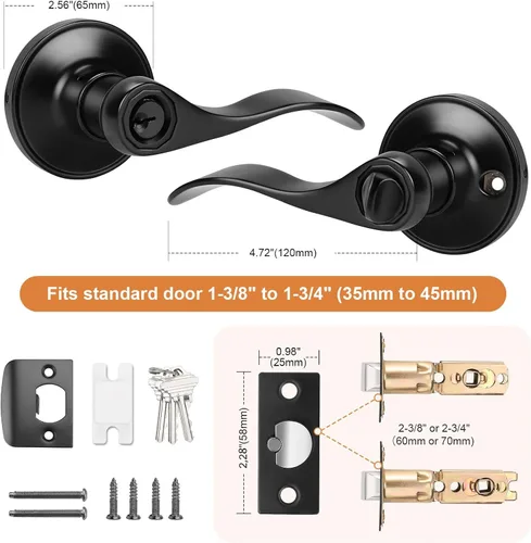 Vista 7 de Probrico Manijas de puerta de entrada de color negro mate con diferentes llaves, manijas de puerta de estilo ondulado para puertas interiores