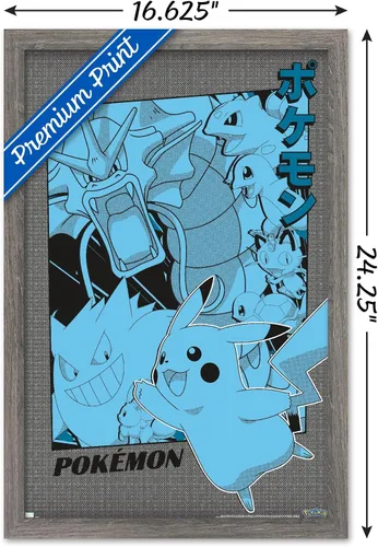 Vista 3 de Trends International Pokémon - Póster de pared de anime grupal, 14.72 x 22.37 pulgadas, versión enmarcada de madera de granero