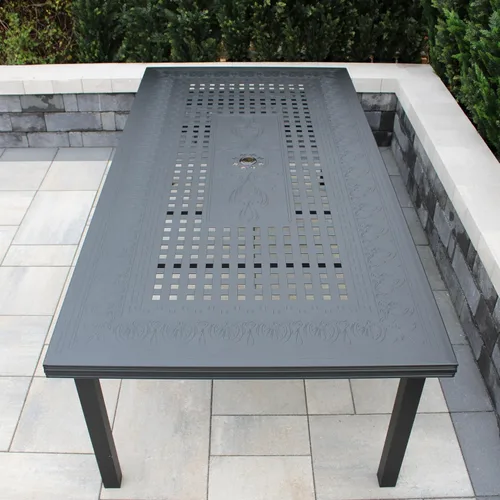 Vista 3 de Oakland Living Mesa de comedor grande rectangular de aluminio negro de 95 pulgadas para exteriores moderna