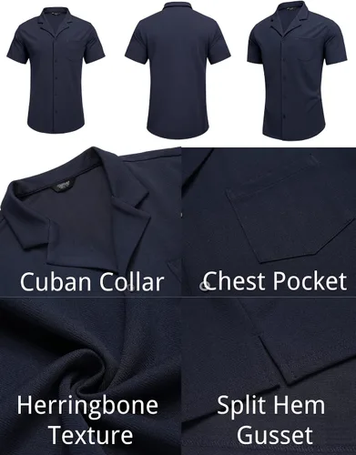 Vista 5 de COOFANDY Camisa de manga corta con botones para hombre, cuello cubano, casual, para campamento y verano