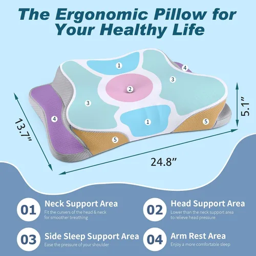 Vista 2 de Almohada Cervical para el Cuello - Almohada Ergonómica Refrescante de Apoyo para el Cuello para Dormir, Almohadas Ortopédicas de Espuma con Memoria