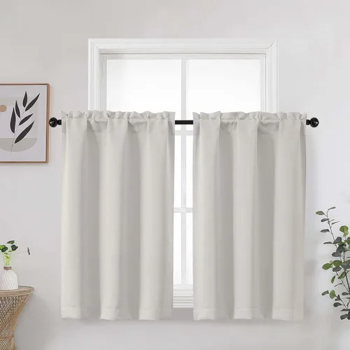 Vista 22 de Aqua Cafe - Juego de 2 paneles de cortinas opacas de 24 pulgadas de largo, con aislamiento térmico suave y sólido, para ventanas de baño, sótano