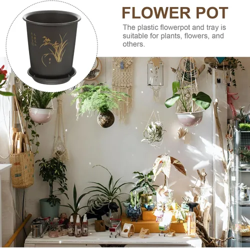 Vista 3 de 3 Sets Plastic Orchid Pots with Trays, Indoor Planters for Houseplants