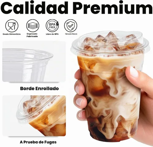 Vista 4 de Clawsoff Paquete de 100 vasos de plástico transparente de 16 onzas con tapas, vasos de café helado resistentes con tapas para sorbos, vaso