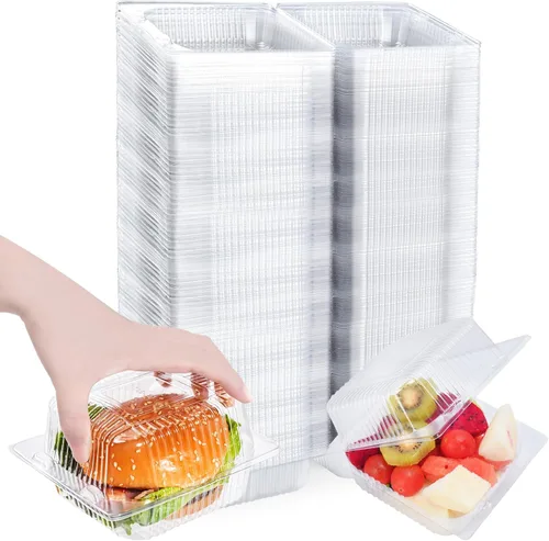 Vista 7 de Paquete de 100 Contenedores de Alimentos Tipo Almeja Transparentes, Contenedores Desechables de Plástico con Bisagra para Llevar con Tapas
