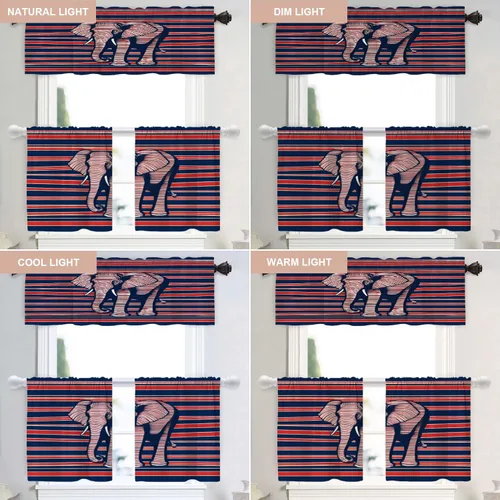 Vista 9 de Shrahala Cortinas republicanas de elefante americano para ventanas de cocina, paneles de cortina de ventana de poliéster multicapa con rayas rojas