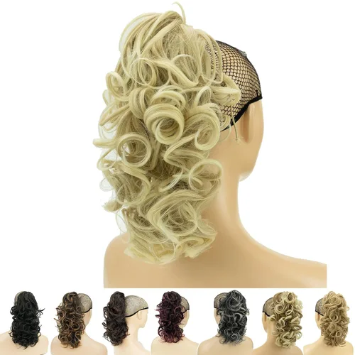 Vista 7 de IMISSU Extensiones de cabello rizado desordenado, cola de caballo con clip de cola de caballo (rubio playa)