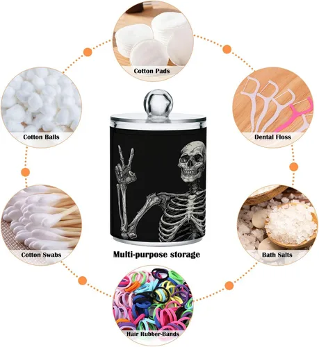 Vista 4 de Halloween Skull - 4 tarros herméticos de plástico transparente para almacenar alimentos, hierbas, té, etc. con tapa de almacenamiento, fácil de usar