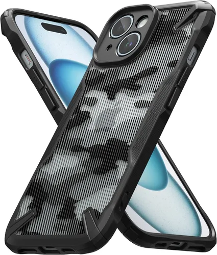 Vista 10 de Ringke Fusion-X [recortes precisos para lentes de cámara] compatible con iPhone 15 Plus, parachoques aumentado, parte trasera dura, resistente, Negro