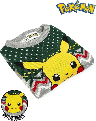 Vista 4 de Pokemon Jersey navideño Pikachu de punto festivo para niños y niñas