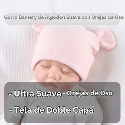 Vista 6 de Bamery Gorro de hospital para niñas recién nacidas, grueso, lindo, oso, de algodón, para 0-6 meses Blanco+albaricoque Rosa+púrpura+gris