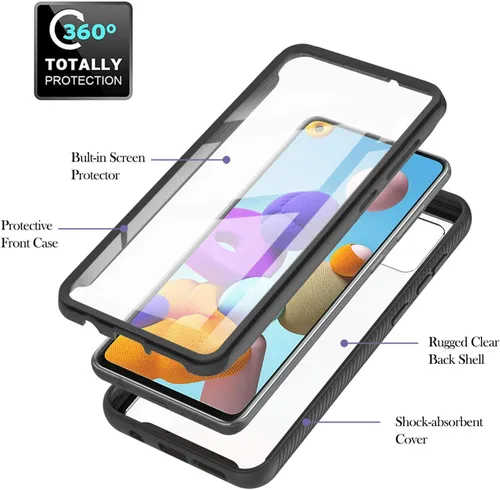 Vista 6 de IVY Funda resistente para Galaxy A21s 3in1 Heavy Armor con protector de pantalla incorporado para Samsung Galaxy A21s Case - Negro