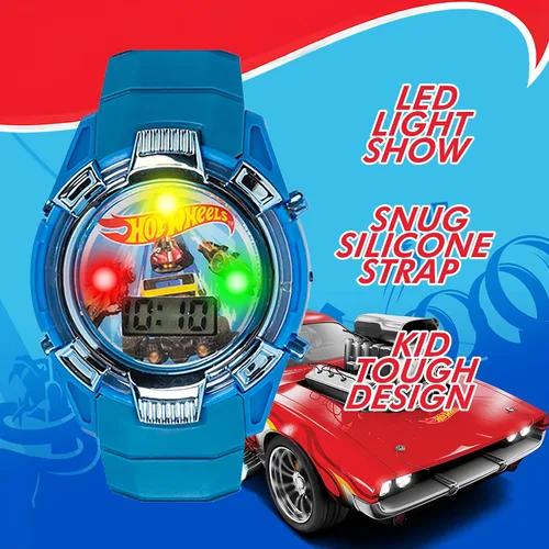 Vista 3 de Hot Wheels - Reloj para niños, pantalla LCD iluminada, correa cómoda ajustable, lata coleccionable, perfecto para niños y niñas