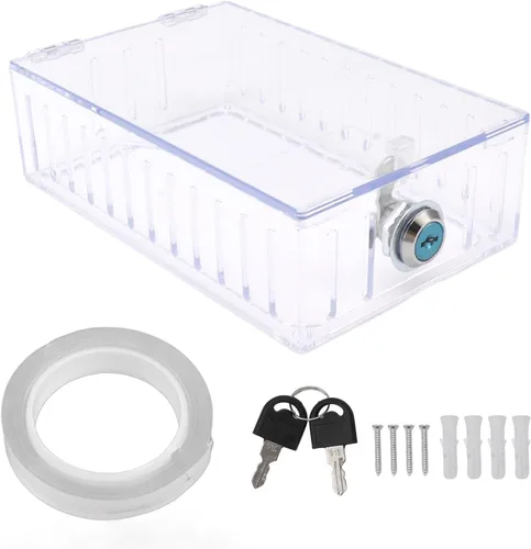 Vista 7 de Caja de bloqueo de termostato con llave, cubierta transparente, adecuada para la mayoría de termostatos, grande, acrílico de alta calidad, larga