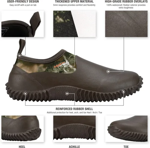 Vista 2 de HISEA Zapatos de jardín unisex impermeables para el tobillo, botas de lluvia de goma sin cordones para mujeres y hombres al aire libre, 6 Women5 Men