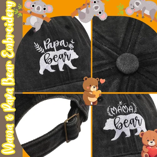 Vista 4 de Liitrsh Paquete de 2 sombreros bordados para papá y mamá oso para hombre, sombrero ajustable para papá y mamá, sombrero divertido lavado