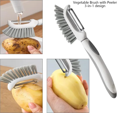 Vista 2 de Openfly Cepillo flexible para frutas y verduras, pelador de verduras/frutas con cepillo de frutas flexible para alimentos, verduras, zanahoria
