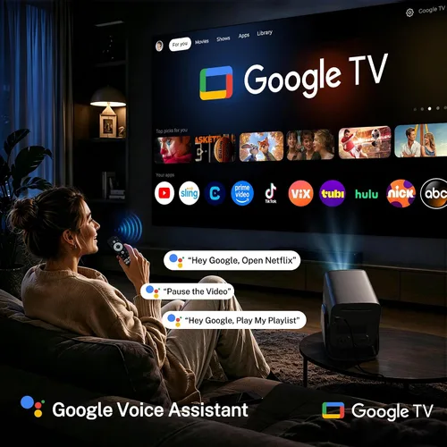Vista 12 de 1200 ANSI Google TV-Licensed Projector, 4K/8K Input Support, Dual 36W Dolby
