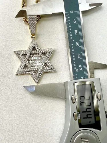 Vista 5 de Shop-iGold Custom Star David Hombres Mujeres 925 Italia Oro Acabado Helado Plata Colgante Hielo Out Colgante Acero Inoxidable Real 0.118in Cadena
