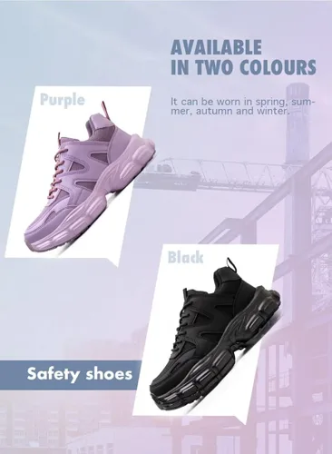 Vista 5 de MENGYUXIN Zapatos de seguridad para mujer, botas de seguridad de trabajo con punta de acero, zapatillas de trabajo transpirables, zapatos de trabajo