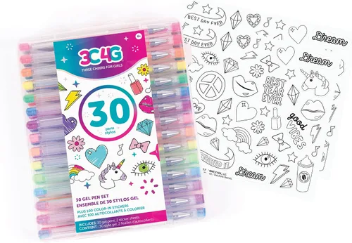 Vista 3 de Three Cheers for Girls by Make It Real - Juego de 30 bolígrafos de gel de colores con metal, pastel, neón, arcoíris y purpurina, bonitos bolígrafos