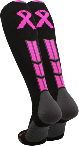 Vista 2 de MadSportsStuff Pink Ribbon Breast Cancer Awareness Support Athletic Over the Calf Socks