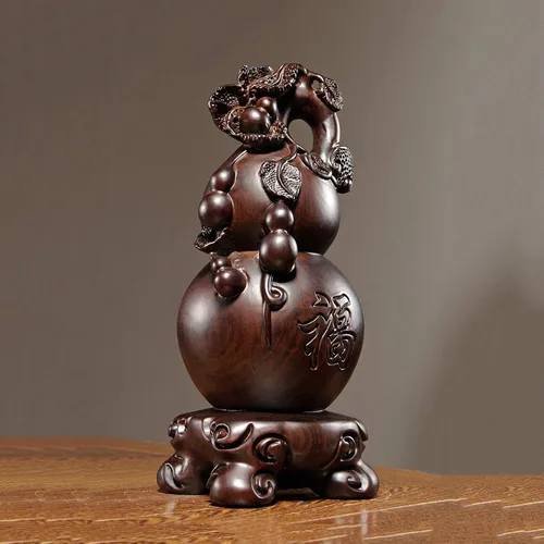 Vista 8 de Escultura china de la estatua del feng Shui Escultura de madera de la calabaza de la escultura Decoración del hogar Feng Shui Adornos Artesanías