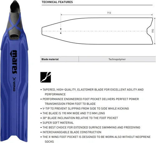 Vista 2 de Mares X-Wing Freediving Fins Tapered-Blade V-Tip Soft Swimming Fins for Freediving & Spearfishing