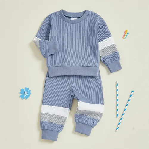 Vista 26 de Kuriozud Conjunto de 2 piezas de sudadera con cuello redondo y pantalones deportivos para niños pequeños para otoño e invierno