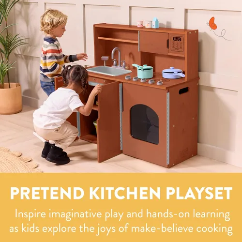Vista 3 de Back2School Express Chef's Station - Juego de cocina de madera para niños, nogal oscuro