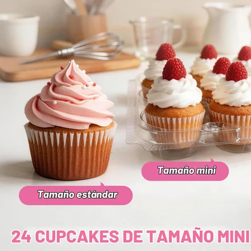 Vista 7 de LotFancy (24 unidades x 12 juegos) Mini recipientes para cupcakes con 288 forros, soporte de cajas de plástico para cupcakes, sin BPA, transparente