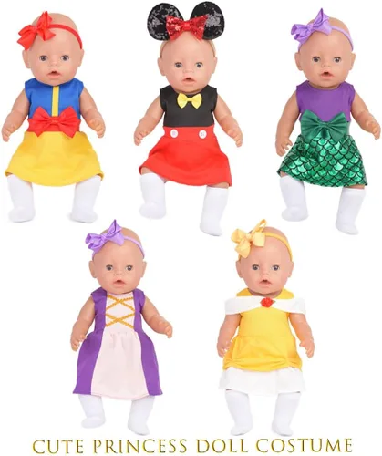 Vista 2 de Accesorios para muñecas de bebé, 5 ropa de muñeca, trajes de princesa de sirena para muñecas de 15 a 18 pulgadas, muñecas de bebé de 15 pulgadas, 10