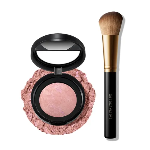 Vista 9 de LAURA GELLER NEW YORK Blush-n-Brighten - Rubor horneado marmoleado, tono Pink Buttercream (crema de mantequilla rosa) y brocha angular, 47mm 01