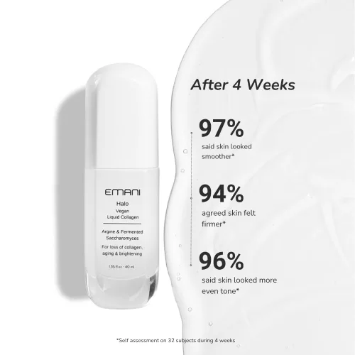 Vista 3 de Emani Halo - Suero de colágeno vegano antienvejecimiento para cara, ideal para líneas finas, arrugas y textura áspera, 1.18 onzas líquidas
