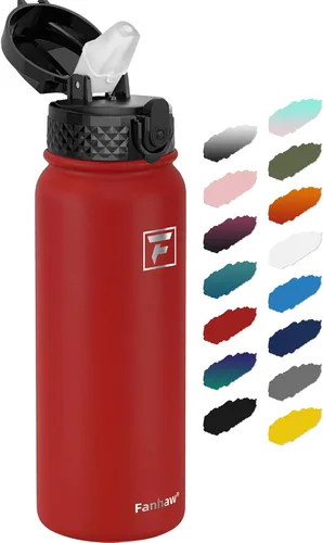 Vista 32 de Fanhaw Botella de agua de acero inoxidable aislada para niños de 20 onzas con tapa con popote, a prueba de fugas y antipolvo, botella de uso diario