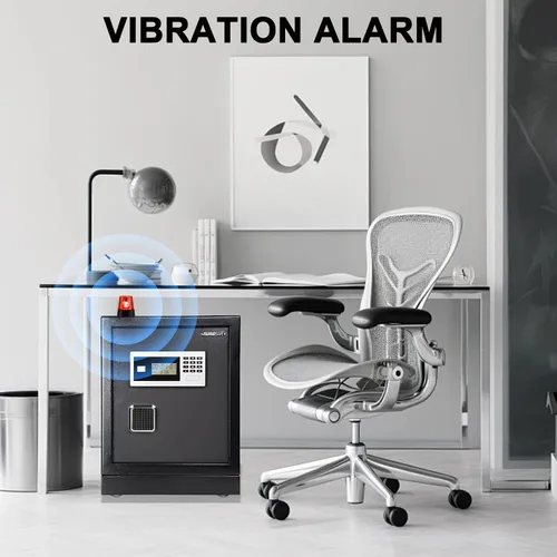 Vista 6 de Caja fuerte pesada, caja fuerte de acero grande de 50 libras, caja fuerte de dinero antirrobo de doble bloqueo con alarma, luz
