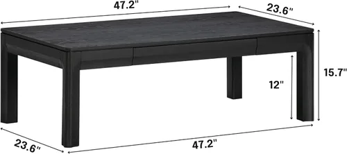 Vista 2 de NTC Flow Mesa de Café Moderna de Madera Rectangular con Cajón Oculto – Resistente al Agua y al Calor, Negro Quemado