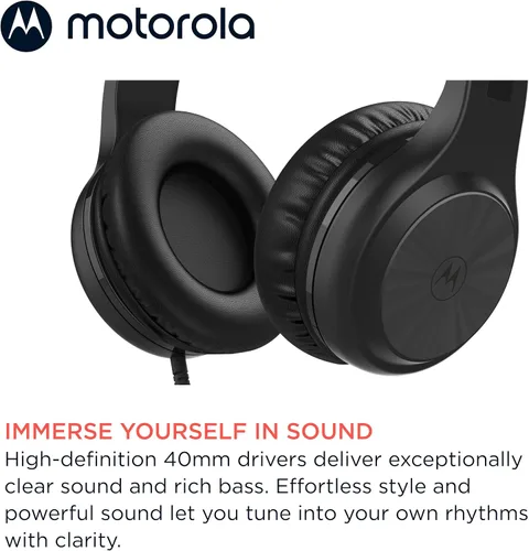 Vista 4 de Motorola Sound Moto XT120 - Auriculares con cable con micrófono, control de comando en línea para llamadas, auriculares plegables con cable con Negro