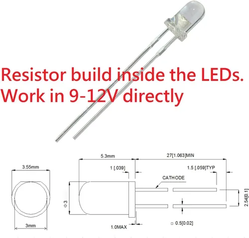 Vista 2 de 100pcs 12V 0.118 in blanco LED 9V medidor instrumento diodos emisores de luz